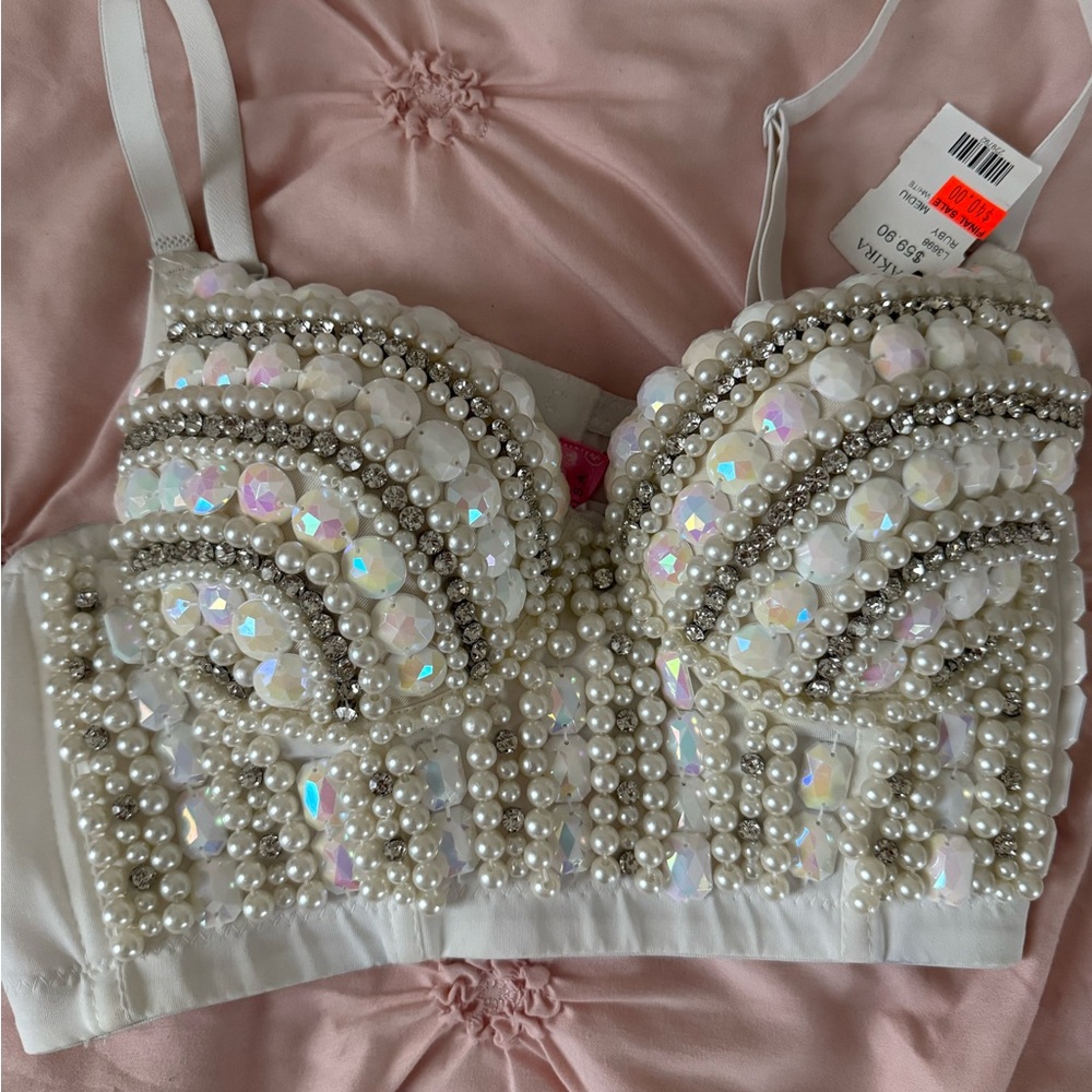 AKIRA White and Silver Embellished Bralette
